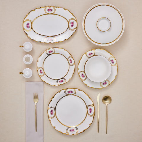 Karaca Royal Bone China Elizabeth Service de Table 55 Pièces pour 12 Personnes, Or