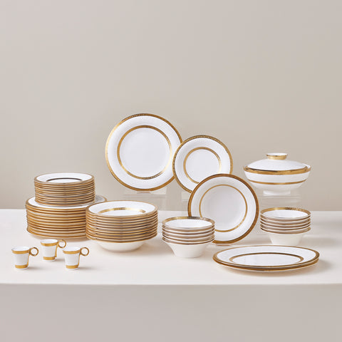 Karaca Royal Bone China Victoria Service de Table 55 Pièces pour 12 Personnes, Or