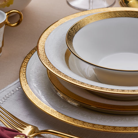 Karaca Royal Bone China Victoria Service de Table 55 Pièces pour 12 Personnes, Or