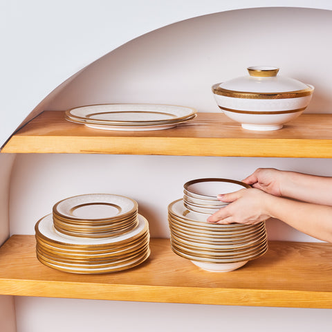 Karaca Royal Bone China Victoria Service de Table 55 Pièces pour 12 Personnes, Or