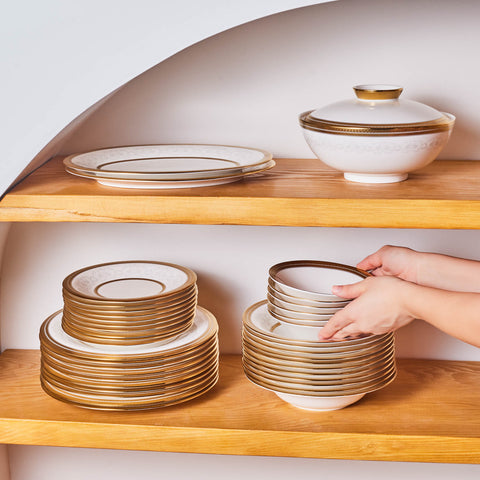 Karaca Royal Bone China Charlotte Service de Table 55 Pièces pour 12 Personnes, Or