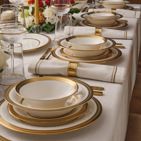 Karaca Royal Bone China Charlotte Service de Table 55 Pièces pour 12 Personnes, Or