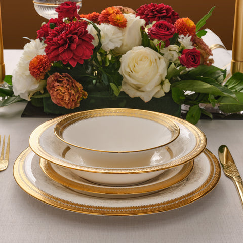 Karaca Royal Bone China Charlotte Service de Table 55 Pièces pour 12 Personnes, Or