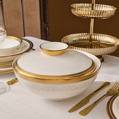 Karaca Royal Bone China Charlotte Service de Table 55 Pièces pour 12 Personnes, Or