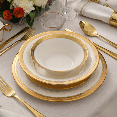 Karaca Royal Bone China Charlotte Service de Table 55 Pièces pour 12 Personnes, Or