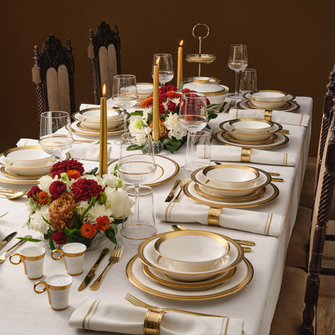 Karaca Royal Bone China Charlotte Service de Table 55 Pièces pour 12 Personnes, Or