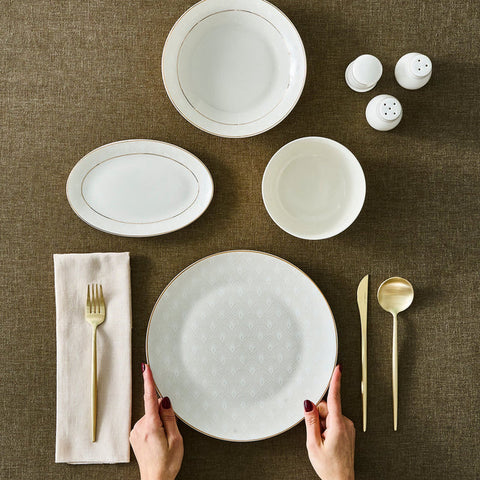 Karaca Elegance Bone Mandarin Service de table 53 pièces pour 12 personnes Or