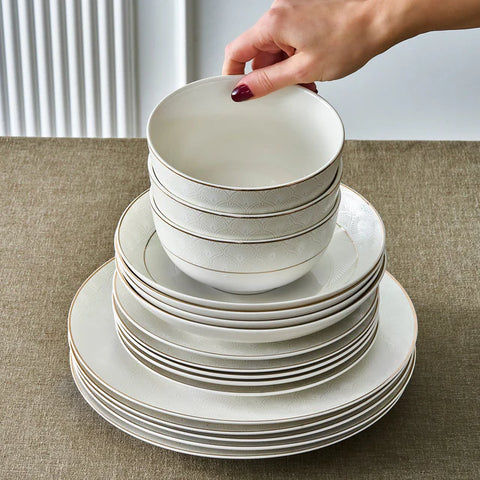 Karaca Elegance Bone Mandarin Service de table 53 pièces pour 12 personnes Or