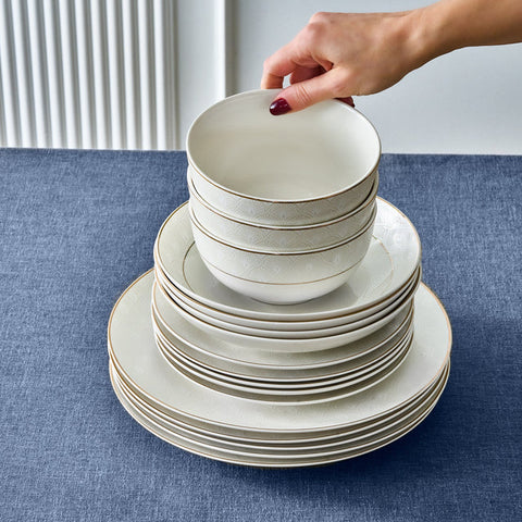 Karaca Elegance Bone Mandarin Service de table 53 pièces pour 12 personnes Or