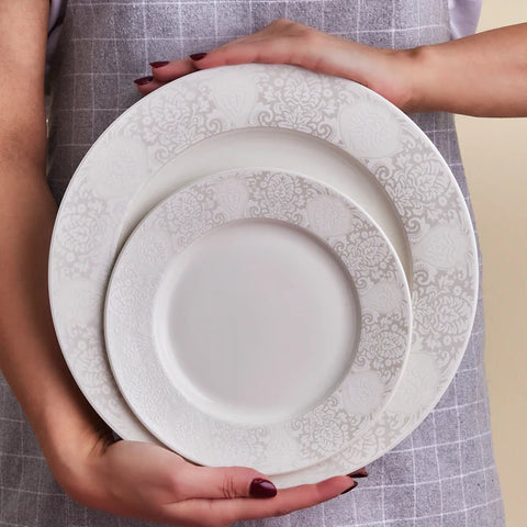 Karaca Forever Bone China New Olio – Service de Table 53 Pièces pour 12 Personnes, Blanc