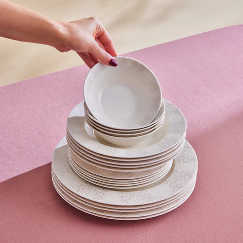 Karaca Forever Bone China New Olio – Service de Table 53 Pièces pour 12 Personnes, Blanc