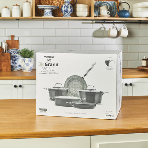 Karaca Biogranit Power-Inox Monet – Batterie de cuisine 8 pièces Noir