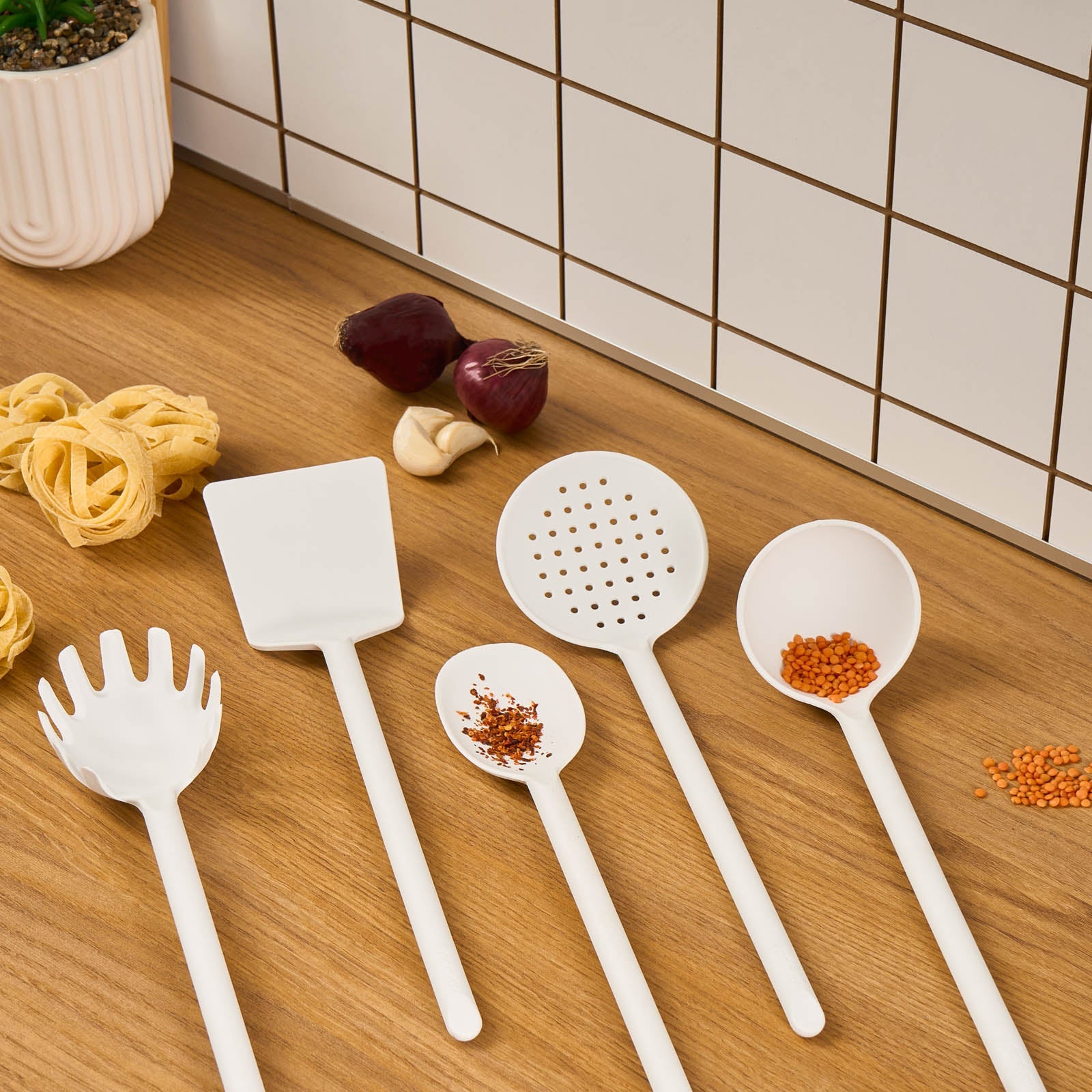Karaca Simple Set d’Ustensiles de Cuisine 5 pièces, Blanc