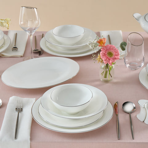 Karaca Fine Pearl Extra Argento Platin Service De Table 55 Pièces Pour 12 Personnes