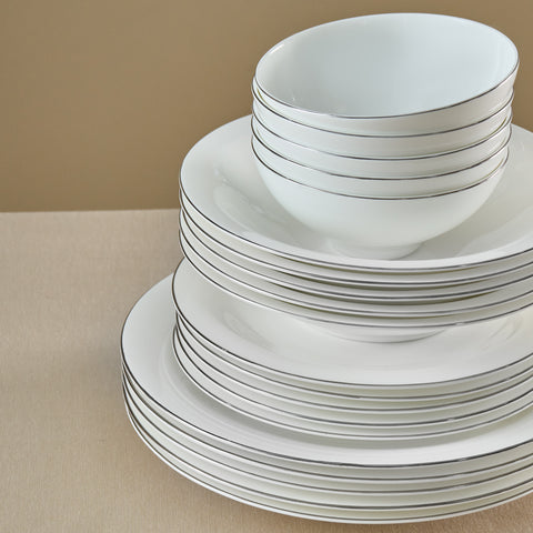 Karaca Fine Pearl Extra Argento Platin Service De Table 55 Pièces Pour 12 Personnes