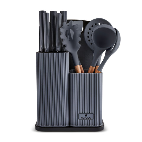 Karaca Massimo Set de couteaux, couverts et planche à découper, gris
