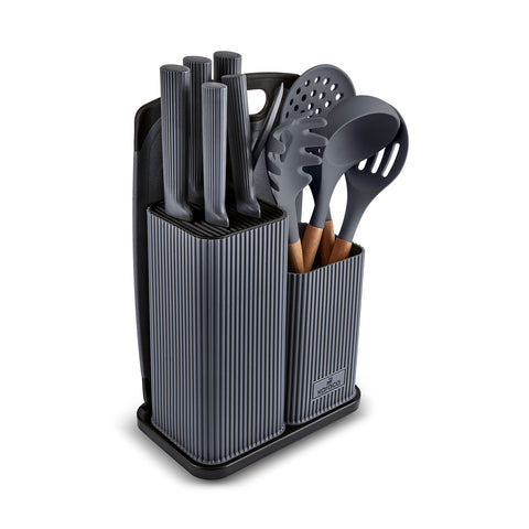Karaca Massimo Set de couteaux, couverts et planche à découper, gris