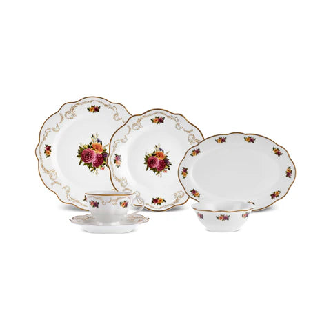 Karaca Forever Bone Antique Gold Ensemble De Petit-Déjeuner 26 Pièces