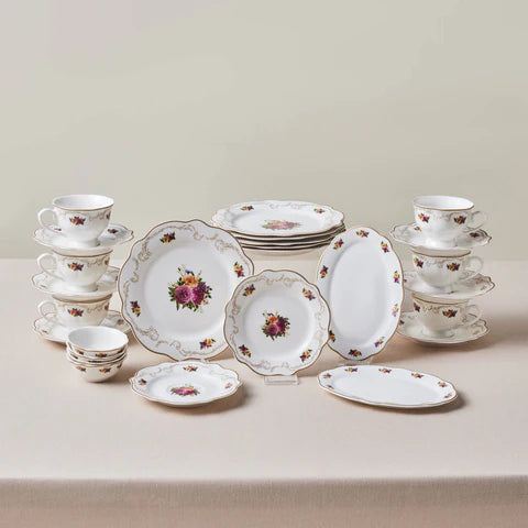 Karaca Forever Bone Antique Gold Ensemble De Petit-Déjeuner 26 Pièces