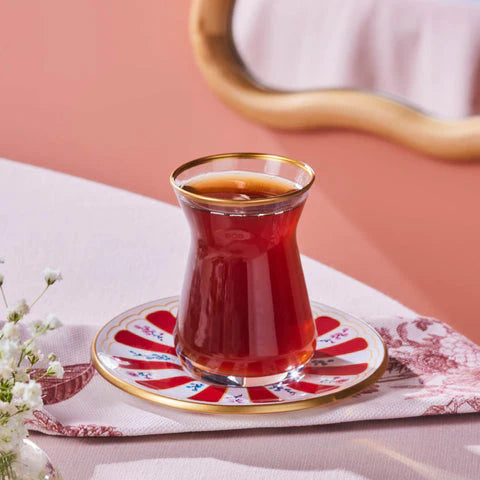 Verre à Thé Karaca Bursa, 12 Pièces, Rouge