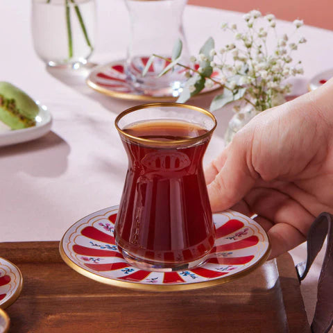 Verre à Thé Karaca Bursa, 12 Pièces, Rouge