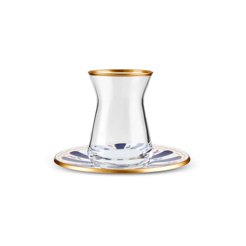 Karaca Bursa Ensemble de verres à thé turcs, 12 pièces, Bleu marine