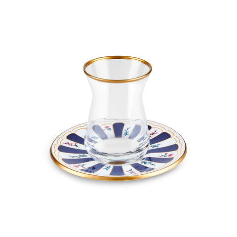 Karaca Bursa Ensemble de verres à thé turcs, 12 pièces, Bleu marine