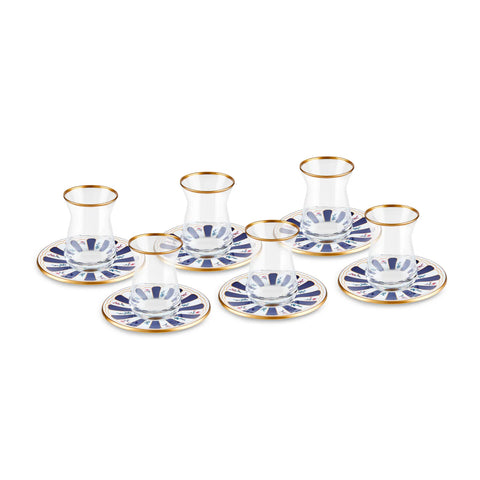 Karaca Bursa Ensemble de verres à thé turcs, 12 pièces, Bleu marine