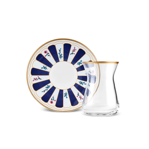 Karaca Bursa Ensemble de verres à thé turcs, 12 pièces, Bleu marine
