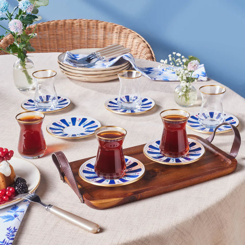 Karaca Bursa Ensemble de verres à thé turcs, 12 pièces, Bleu marine