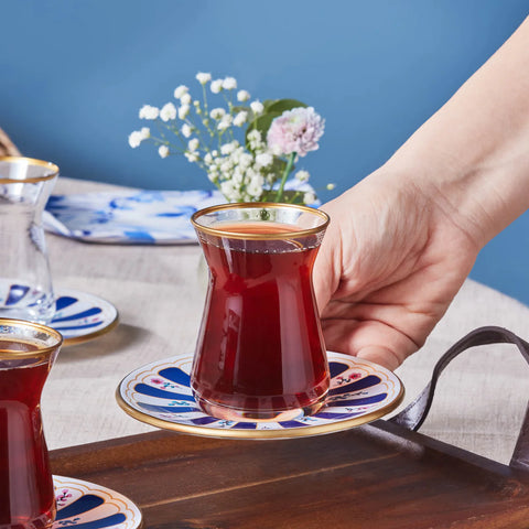 Karaca Bursa Ensemble de verres à thé turcs, 12 pièces, Bleu marine