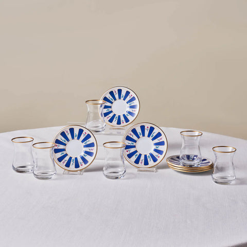 Karaca Bursa Ensemble de verres à thé turcs, 12 pièces, Bleu marine