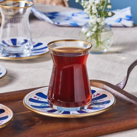 Karaca Bursa Ensemble de verres à thé turcs, 12 pièces, Bleu marine