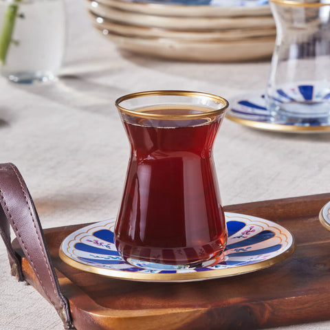 Karaca Bursa Ensemble de verres à thé turcs, 12 pièces, Bleu marine
