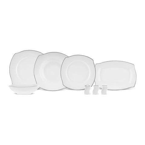 Karaca Square Bone Eterno Service de Table 53 pièces pour 12 personnes Platine