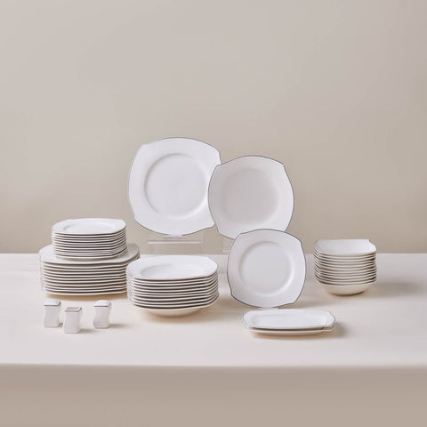Karaca Square Bone Eterno Service de Table 53 pièces pour 12 personnes Platine
