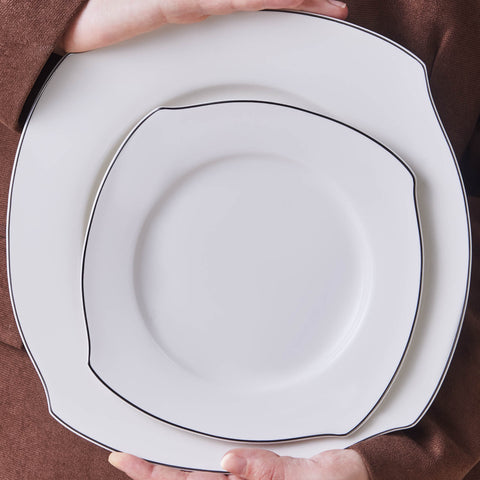 Karaca Square Bone Eterno Service de Table 53 pièces pour 12 personnes Platine