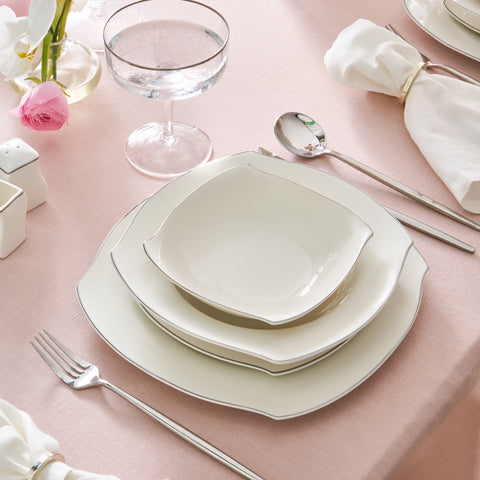 Karaca Square Bone Eterno Service de Table 53 pièces pour 12 personnes Platine