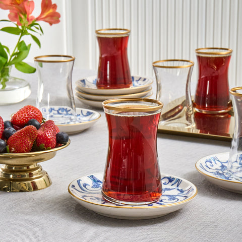 Service à thé turc en verre Karaca Mare 12 pièces pour 6 personnes, 170 ml, transparent