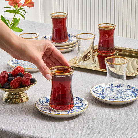 Service à thé turc en verre Karaca Mare 12 pièces pour 6 personnes, 170 ml, transparent