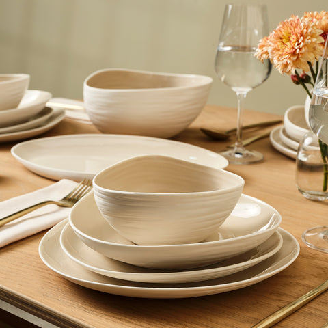 Karaca Earth Collection Rise Service de Table 55 Pièces pour 12 Personnes, Cream