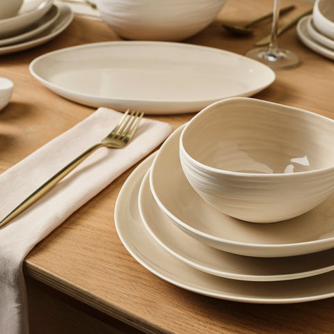 Karaca Earth Collection Rise Service de Table 55 Pièces pour 12 Personnes, Cream