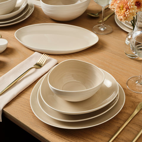 Karaca Earth Collection Rise Service de Table 55 Pièces pour 12 Personnes, Cream