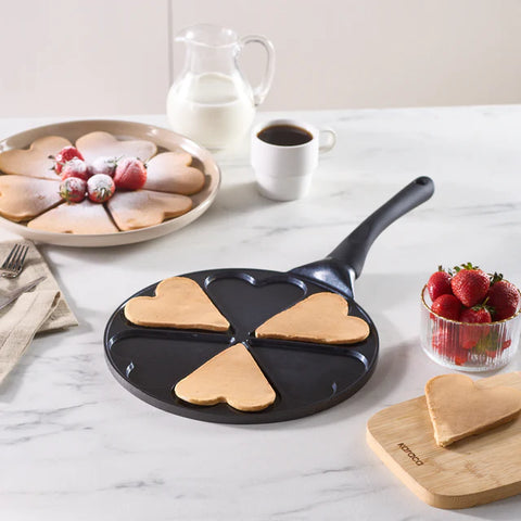 Poêle à pancakes en céramique antiadhésive à induction Karaca Fluffy Love, 26 cm, noire