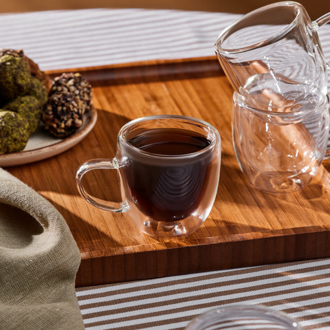 Ensemble de 6 tasses à café turques en verre à double paroi Karaca Olivier, 80 ml, transparent