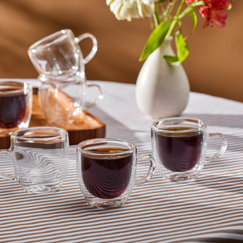 Ensemble de 6 tasses à café turques en verre à double paroi Karaca Olivier, 80 ml, transparent