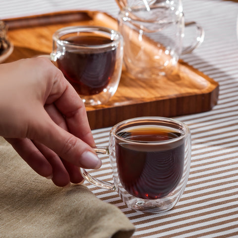 Ensemble de 6 tasses à café turques en verre à double paroi Karaca Olivier, 80 ml, transparent