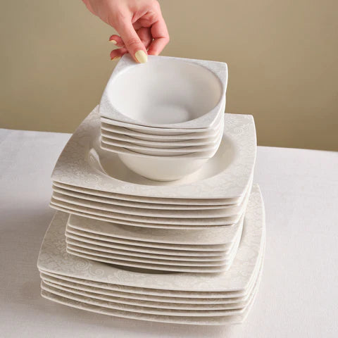 Karaca Square Bone Bridal Service De Table 60 Pièces Pour 12 Personnes