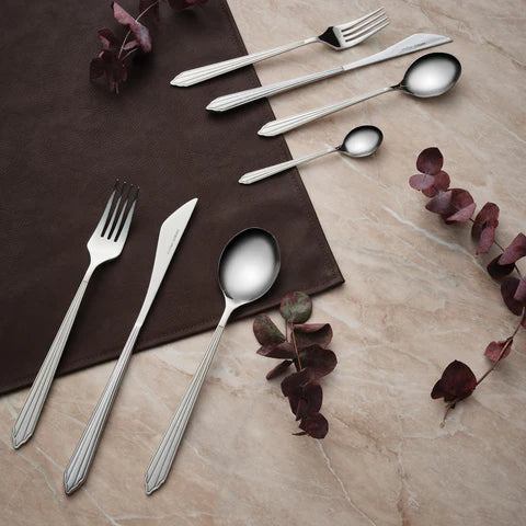 Karaca Rebellion Ménagère 84 pièces en acier inoxydable pour 12 personnes, Argent