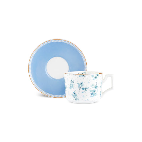 Karaca Jardin Service de Tasses à Thé et Sous-Tasses en Bone China, 4 Pièces, pour 2 Personnes, 230 ml, Bleu